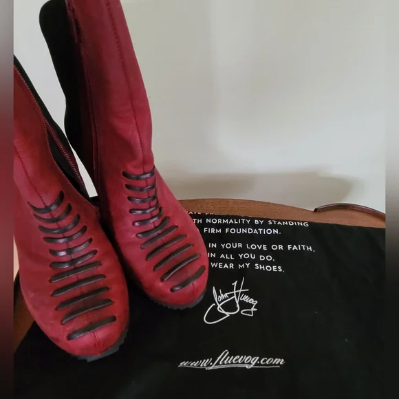 John Fluevog Shoes John Fluevog Lace Front Red Black Wedge